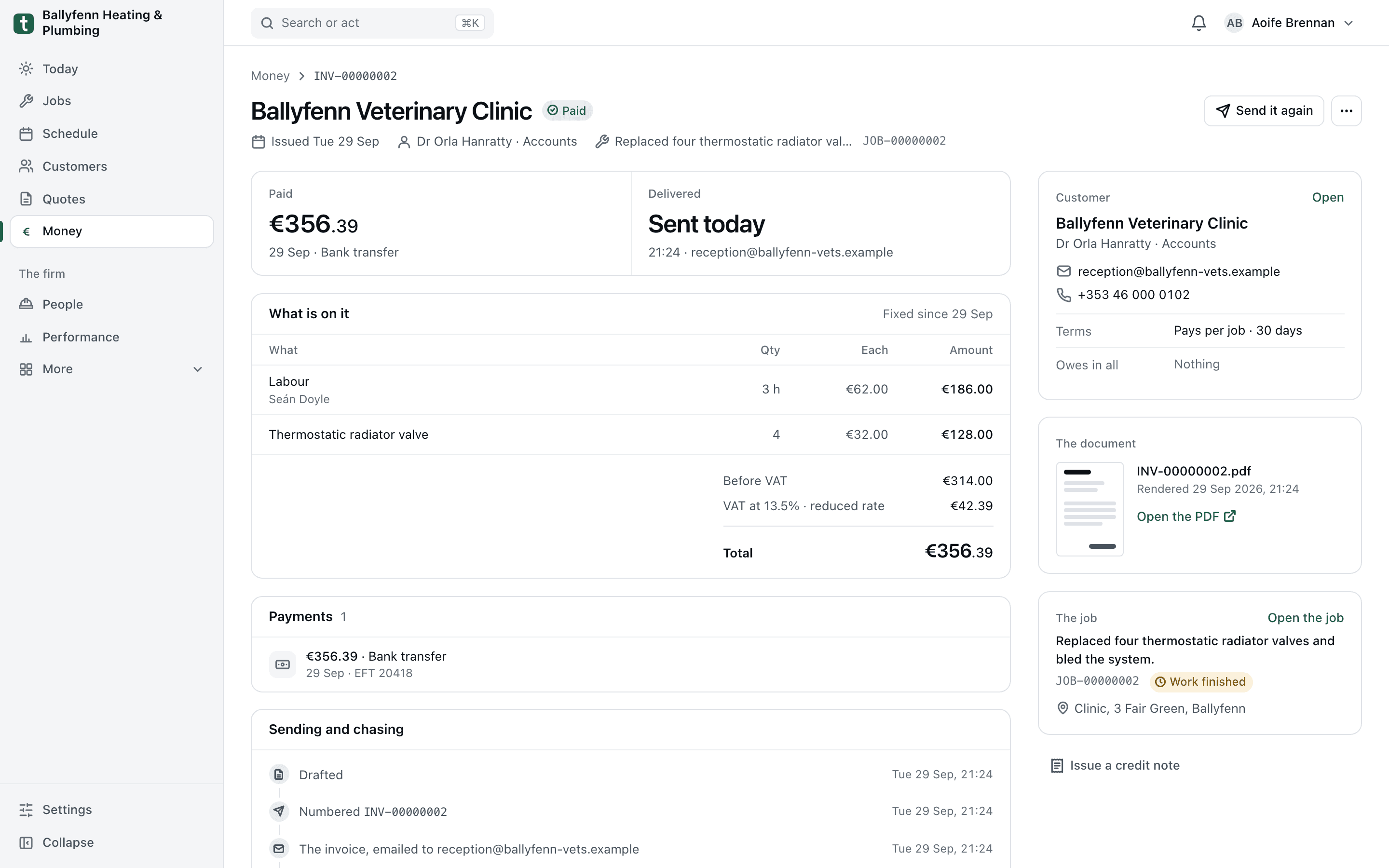 An invoice in the office app