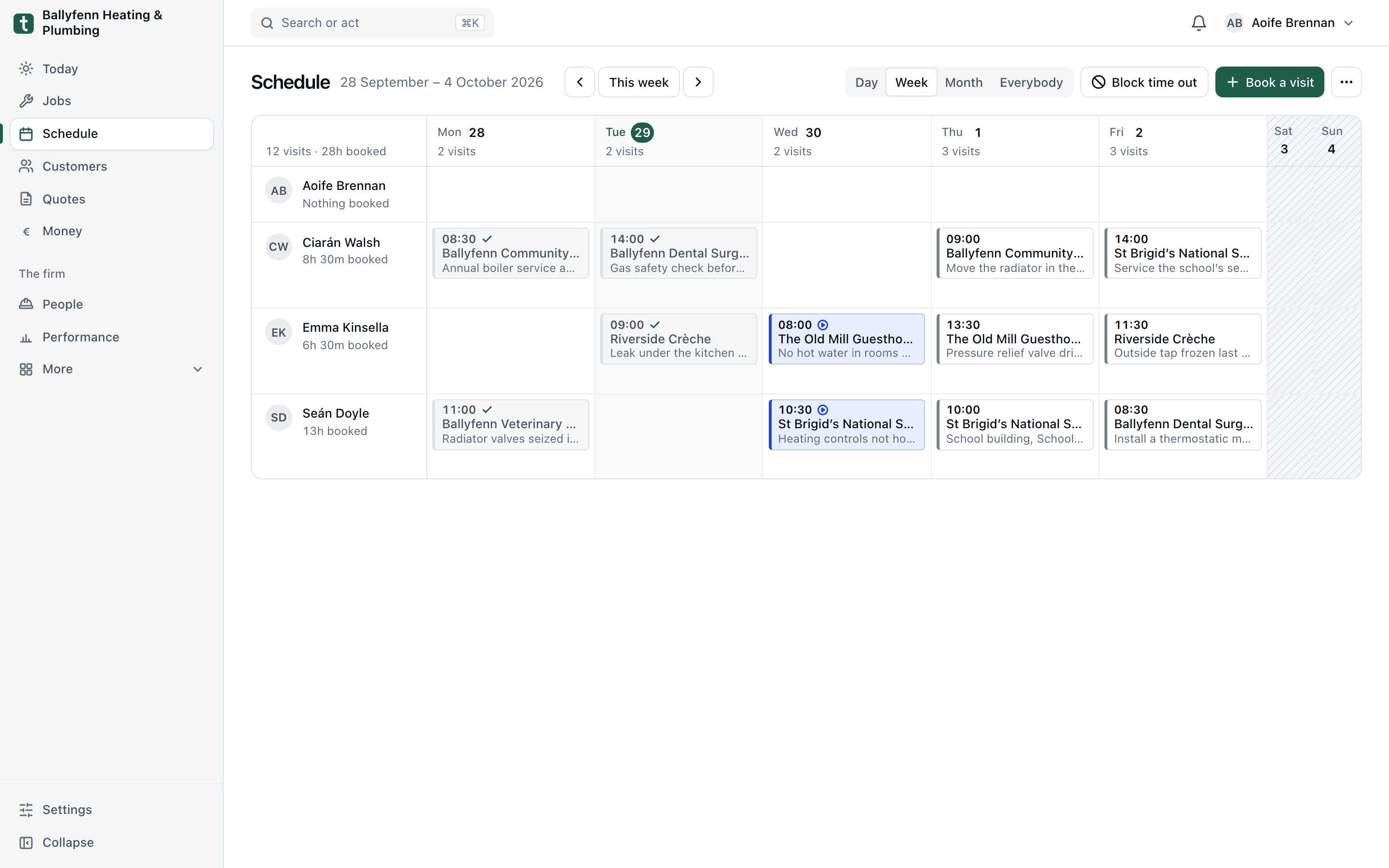 The office app’s schedule of visits