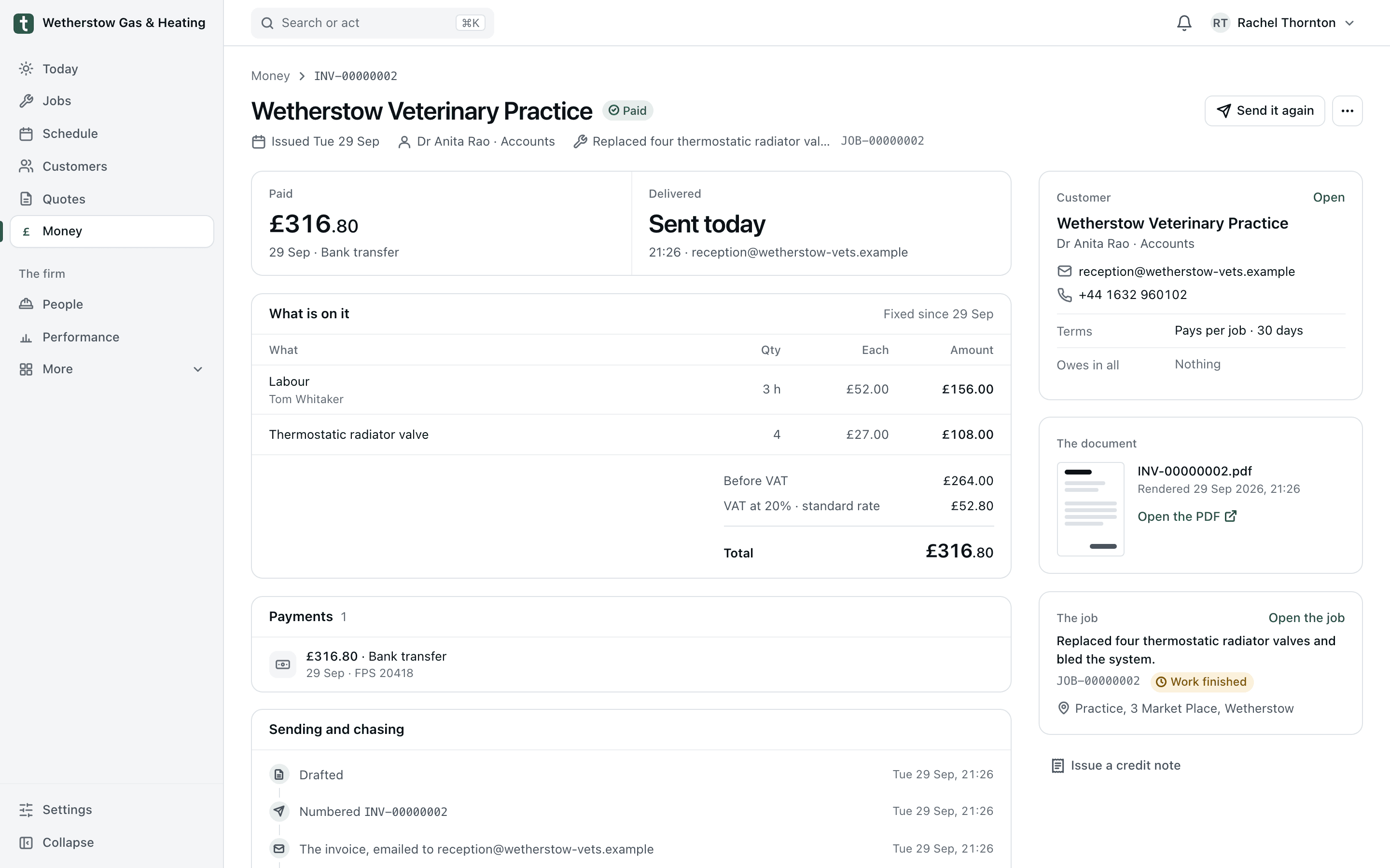 An invoice in the office app