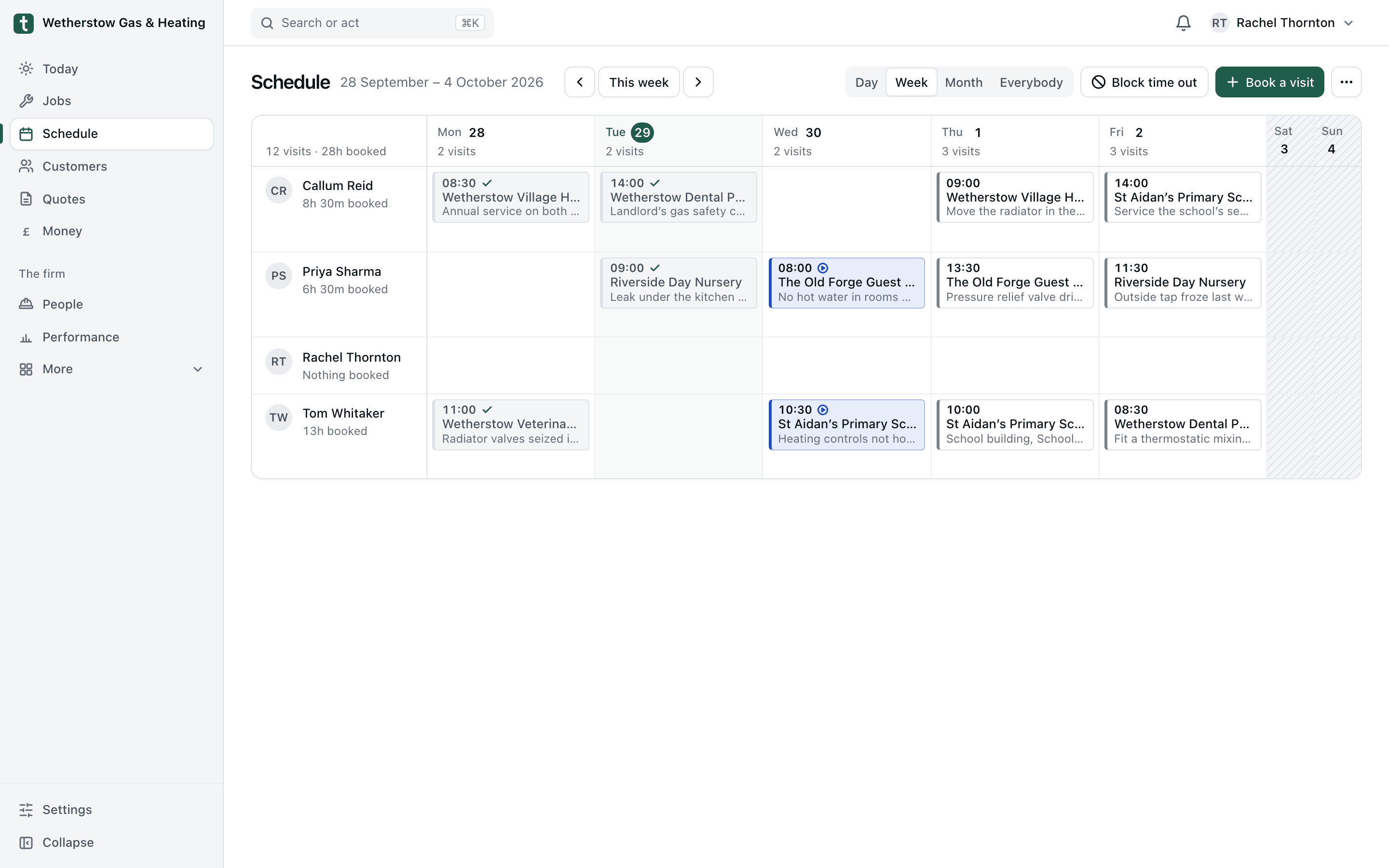 The office app’s schedule of visits